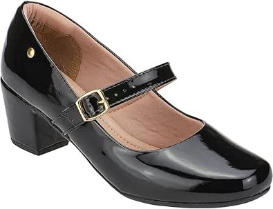 Sapato Feminino Boneca de Dança Salto Baixo Quadrado Bloco Confort 6484