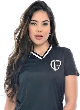 Cadasthe, Camisa Corinthians Baby Look Feminina Símbolo Cp Licenciada Gola em Retilinea Preta
