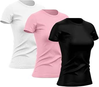 Kit 3 Camisetas Feminina Dry Básica Lisa Proteção Solar UV Térmica Camisa Blusa