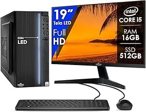 Computador Completo Intel Core i5 16GB SSD 512GB Monitor 19" Pc Hdmi Teclado e Mouse Strong Tech