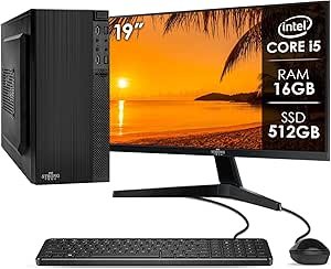 Computador Completo Intel Core i5 16GB SSD 512GB Monitor 19" 4 Núcleos Super Turbo Pc Hdmi Teclado e Mouse Strong Tech