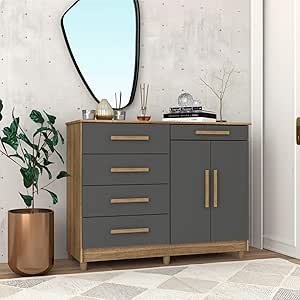 Cômoda 2 Portas 5 Gavetas Sirius Nature/Alasca