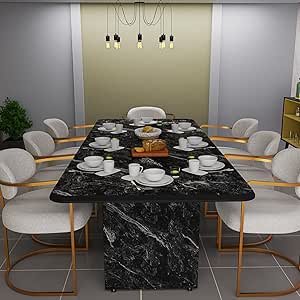 Mesa de Jantar com Tampo Estilo Mármore Estrutura Robusta e Resistente (PRETO/MÁRMORE)