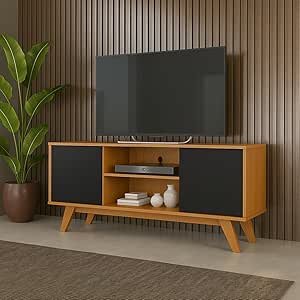 Rack Turim Estante Multifuncional Para Sala de Estar com Prateleira, Porta e Organizador (Cedro/Preto)