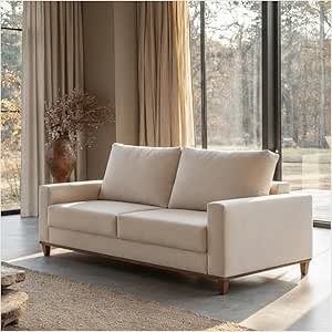 VIA NOSSA - Sofá 3 Lugares em Linho com Molas Sala de Estar 180cm Vênus - Bronze