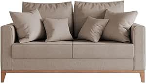 Sofa Beny 3 lugares Revestimento Linho Base em Madeira (BEGE)