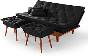 Sofa Cama Reclinavel Caribe Com Duas Banquetas Rubi Suede Preto