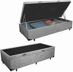 Cama Baú Solteiro em Suede (Cinza)