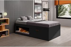 Cama Solteiro com Sapateira e Nicho Laura Yescasa Preto