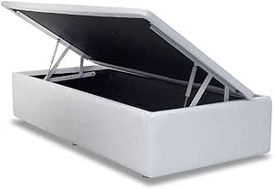 Cama Box baú solteiro corino branco com pistao a gás