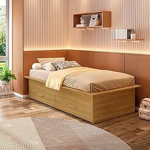 Cama Box Juvenil Solteiro com 2 Gavetas Deva Yescasa Freijó