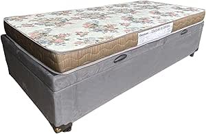 Cama Box Báu Solteiro + Colchão Harmony Floral - Imperium do Sono - Acabamento Reforçado (Suede Cinza)