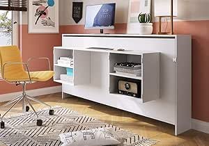 Cama Articulável Horizontal Solteiro c/Estação de Trabalho 80 Latino Branco - Art in móveis