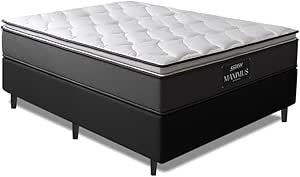Cama Box Casal Colchão Molas Ensacadas Pillow Top Maximus 138x188x62cm Cinza/Preto Gazin - Suporta até 120Kg por Pessoa