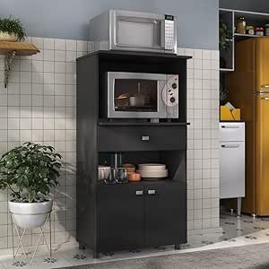 Balcão Multimóveis Multiuso Forno e Microondas Ref. 4060g 2 Portas e 1 Gaveta - Preto