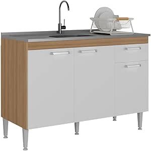 Balcão de Cozinha Gabinete para Pia 120cm Paris Multimóveis Mp2215 Rustic/branco
