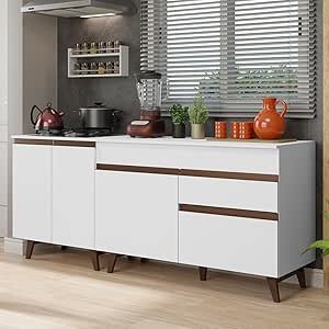 Kit com 2 Balcões de Cozinha Madesa Reims 4 Portas 1 Gaveta (com Tampo) - Branco