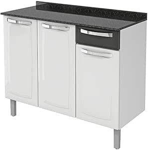 Balcão Cozinhas Itatiaia Rose - 3 Portas e 1 Gaveta - Branco c/ Preto