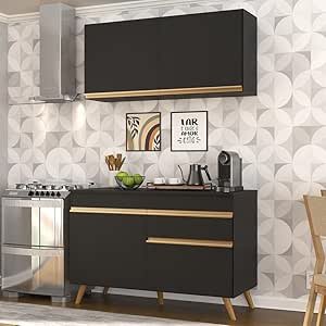 Cozinha Compacta 2 pç c/Armário e Balcão Mp3687 Veneza Gb Preta