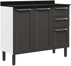 Balcão de Cozinha Itatiaia Aço 3 Portas 2 Gavetas Com Tampo Florença Grafite/branco