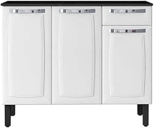 Balcão de Cozinha Itatiaia Aço 3 Portas 1 Gaveta Com Tampo Rose Branco Neve